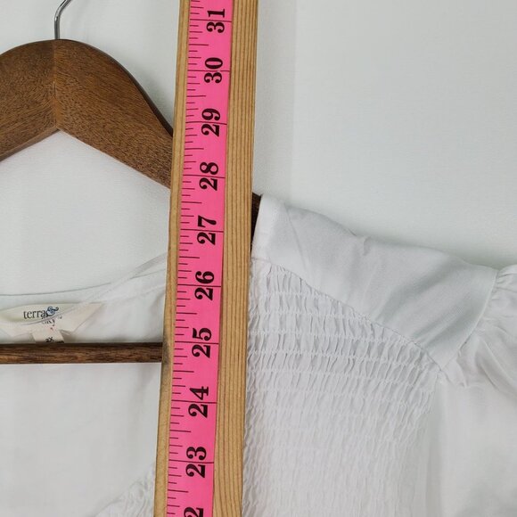 Terra & Sky Womens White Smocked Short Sleeve Peplum Blouse Top Size 2X V-Neck - Picture 13 of 13